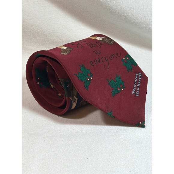 Norman Rockwell Other - Norman Rockwell Mens Silk Tie God Bless Us Everyone Christmas Carol Burgundy 95